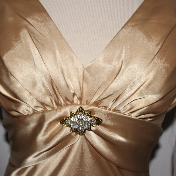 Cindy Collection #1065 Vintage Satin Formal Evening Or Prom Gown-Size S-Gold-NEW - Picture 5 of 5